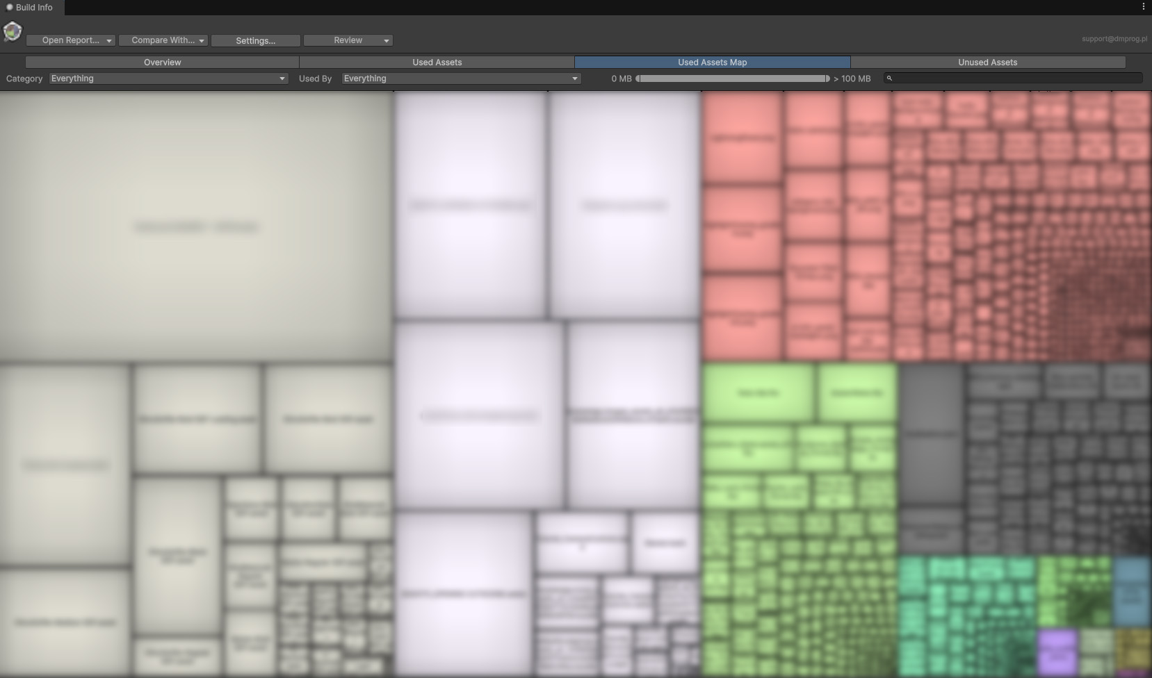 Unity build report showing the used assets map for the World Of Us web preview